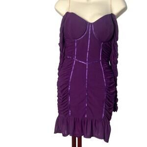 Privy Womens Purple Long Sleeve Ruffle‎ Corset Ruched Bodycon Dress Size Small